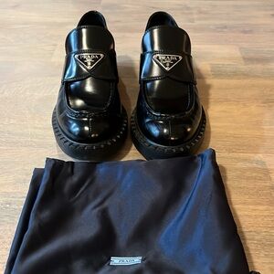 Black Prada Chocolate Brushed Leather Loafer 38.5